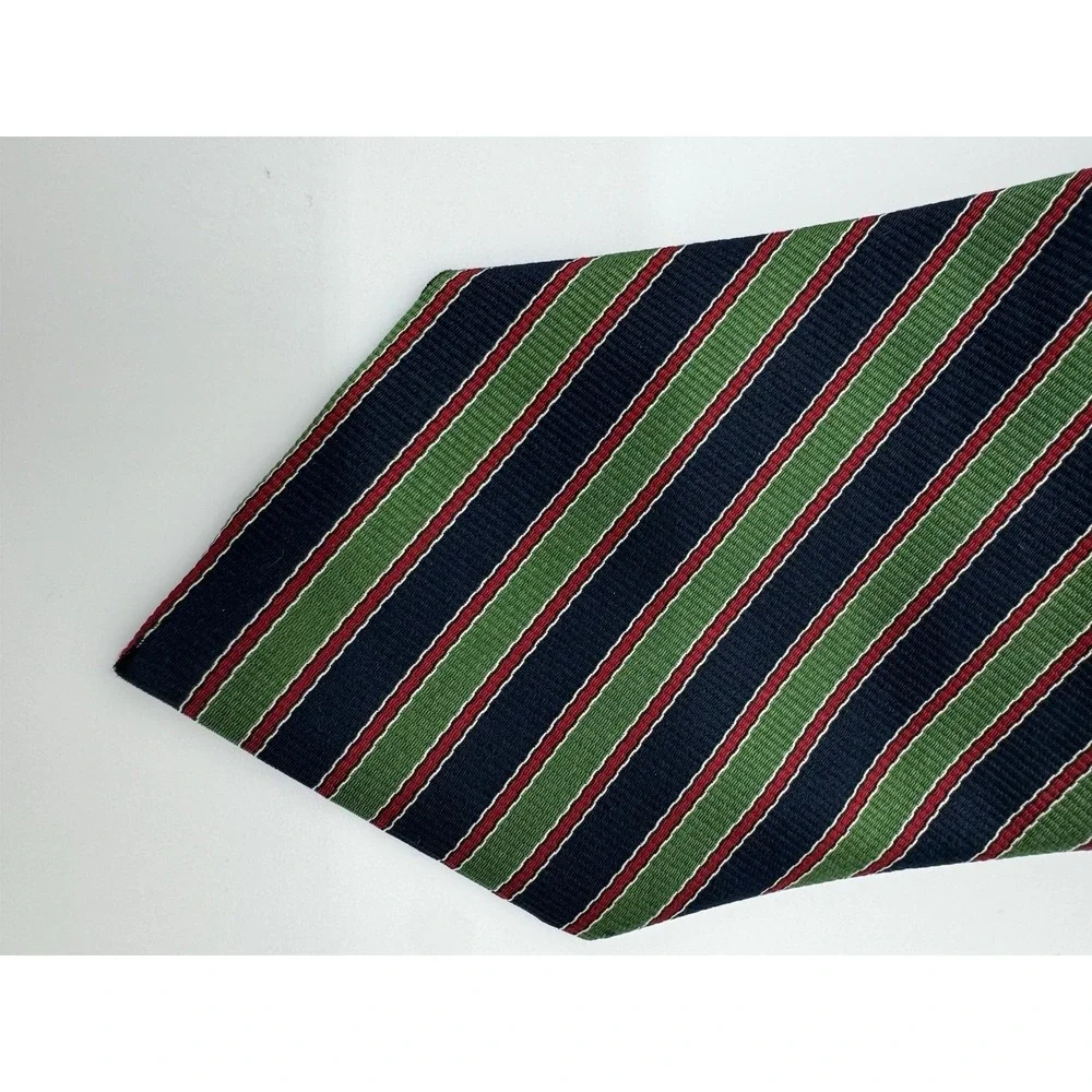 Jonathan Lake Collection Silk Necktie Navy Green Red Striped Repp Classic USA